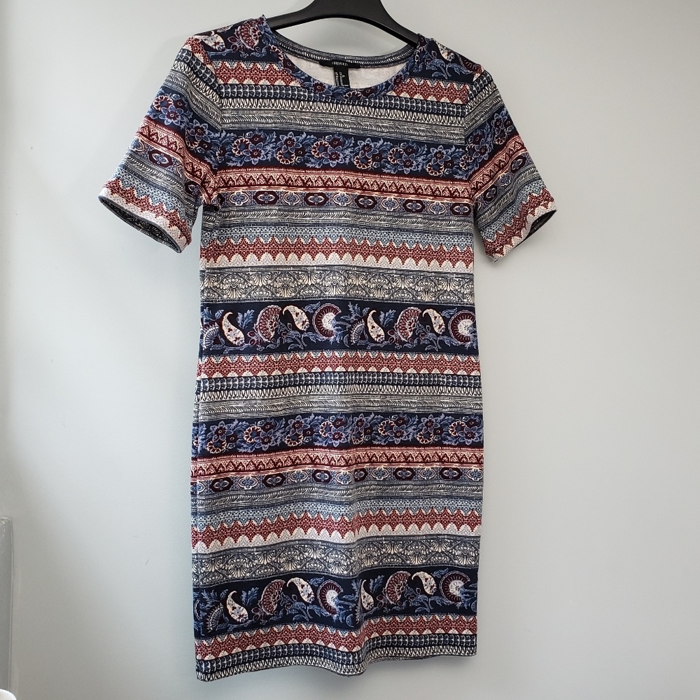 Forever 21 Paisley Blue Maroon Print Bodycon dress XL